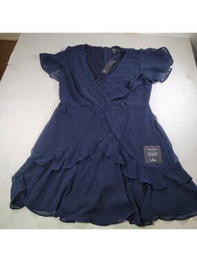 Lulu's Navy Ruffled Wrap Dress